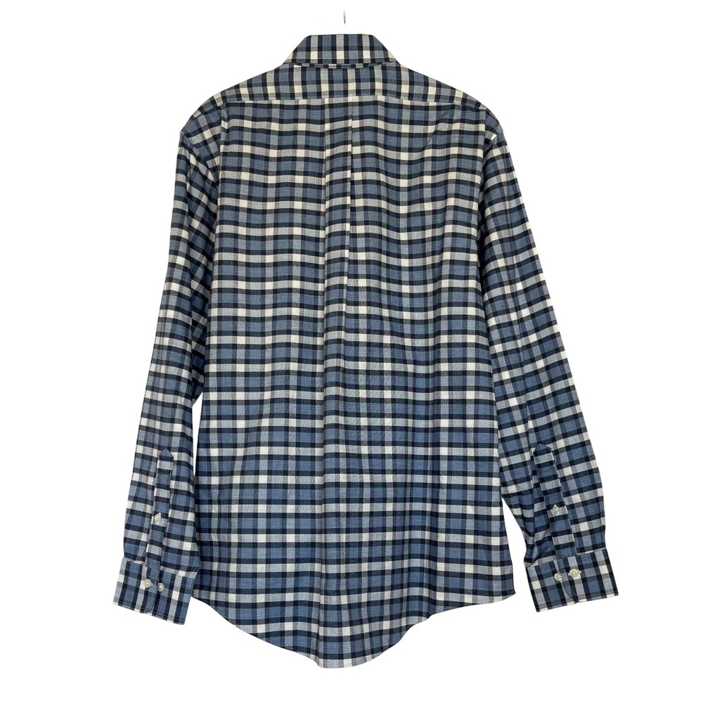 Brooks Brothers Regent Non-Iron Supima Cotton Check Shirt Mens Large Blue White - Picture 2 of 6